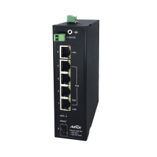 Industrial GbE PoE Switch w/12~56VDC Input 4*30W GbE PoE, 1*GbE RJ45, 1*GbE SFP